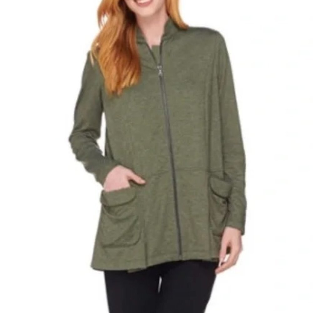 LOGO by Lori Goldstein Cardigan Jacket Green Full Zip Lounge Womens‎ Medium
